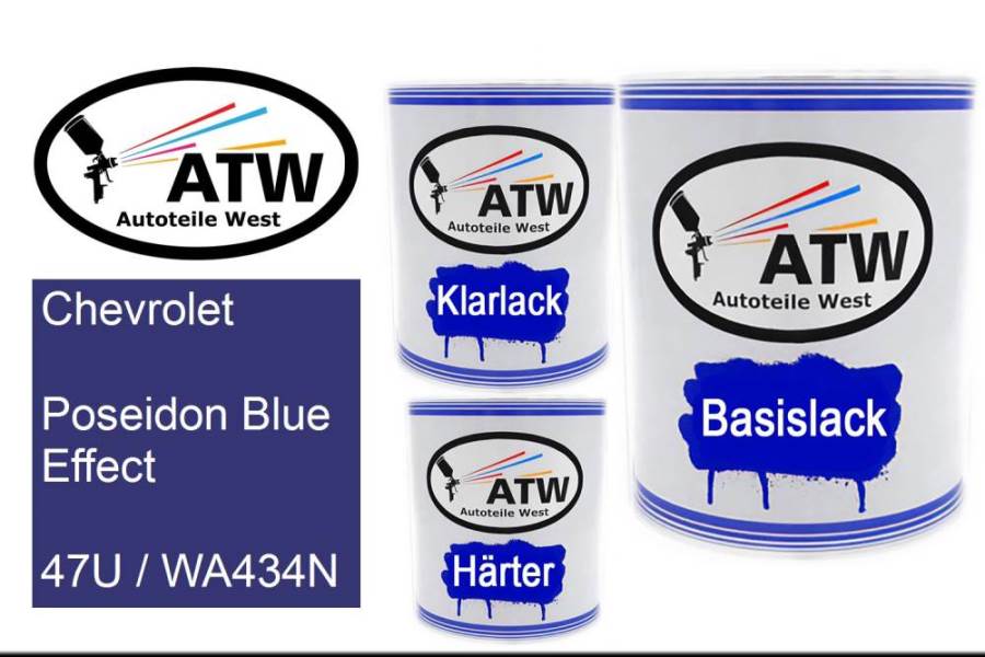Chevrolet, Poseidon Blue Effect, 47U / WA434N: 1L Lackdose + 1L Klarlack + 500ml Härter - Set, von ATW Autoteile West.